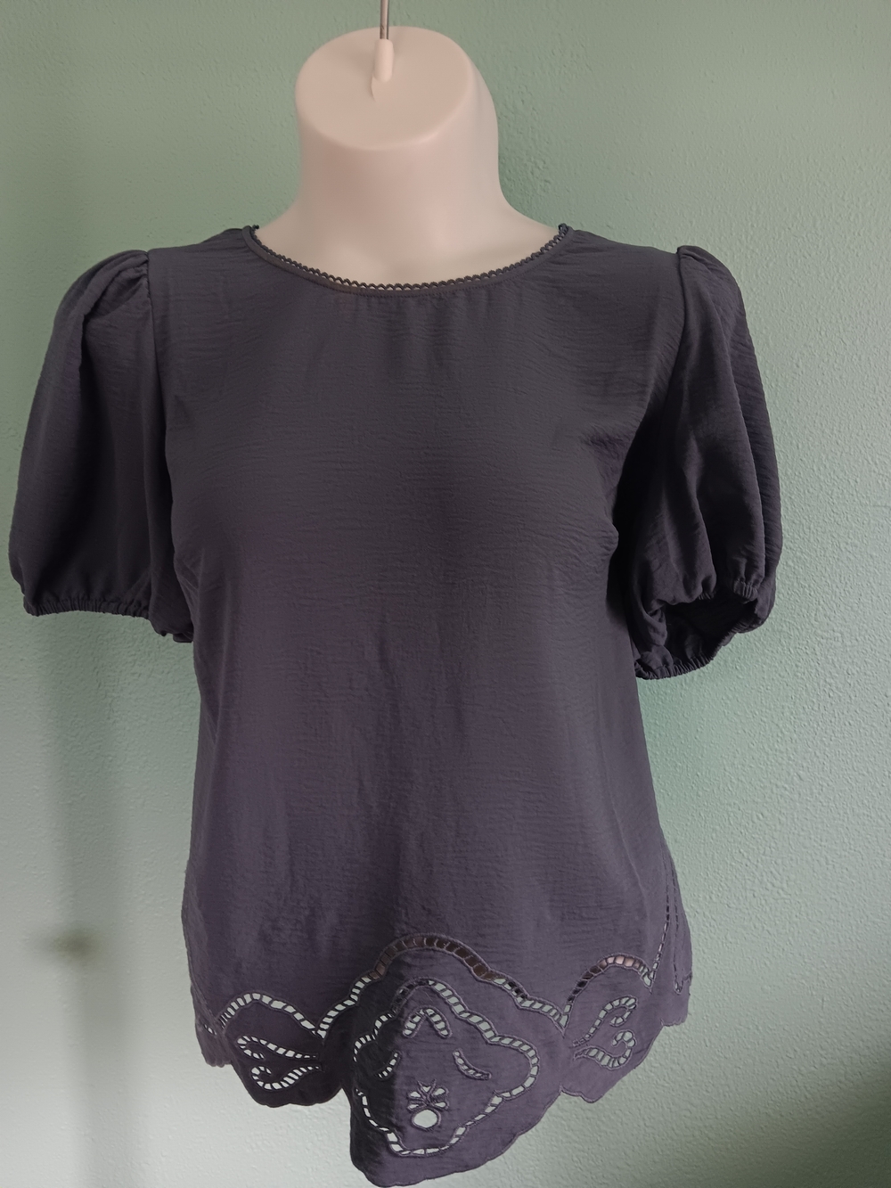 Women's Adrianna Papell Puff Sleeve Eyelet Hem Top - Charcoal 1x